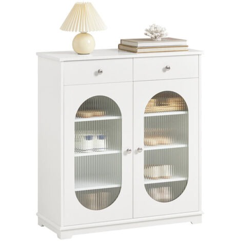  Credenza Con Ante In Vetro, Mobile Da Cucina, Scarpiera Da Ingresso, Buffet Bianco 80x35x90cm FSB68-W SoBuy