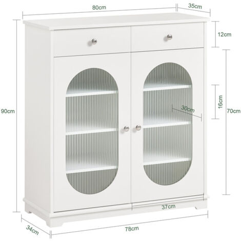  Credenza Con Ante In Vetro, Mobile Da Cucina, Scarpiera Da Ingresso, Buffet Bianco 80x35x90cm FSB68-W SoBuy