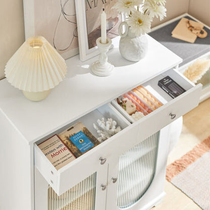  Credenza Con Ante In Vetro, Mobile Da Cucina, Scarpiera Da Ingresso, Buffet Bianco 80x35x90cm FSB68-W SoBuy