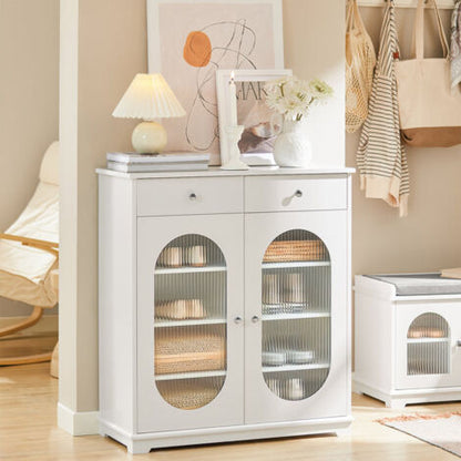  Credenza Con Ante In Vetro, Mobile Da Cucina, Scarpiera Da Ingresso, Buffet Bianco 80x35x90cm FSB68-W SoBuy