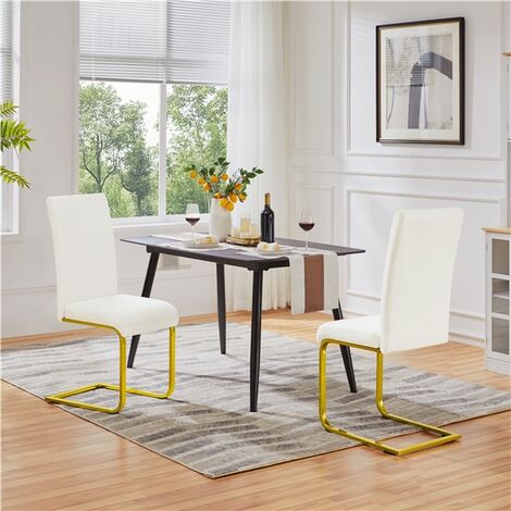  Yaheetech Set 2 Sedie Da Pranzo Moderne Cucina Ufficio In Ecopelle E Acciaio Cromato Bianco&oro