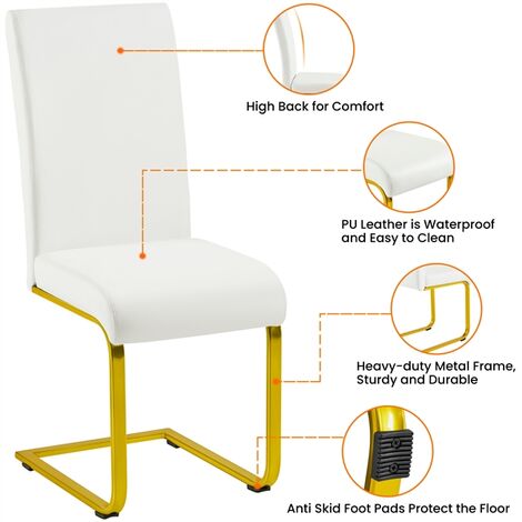  Yaheetech Set 2 Sedie Da Pranzo Moderne Cucina Ufficio In Ecopelle E Acciaio Cromato Bianco&oro