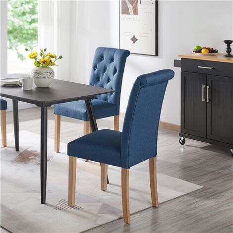  Yaheetech Set Di 2 Sedie Da Sala Da Pranzo Imbottite Sedia Da Cucina Con Alto Schienale Sedie Con Gambe In Legno Massello Stile Moderno In Tessuto Blu