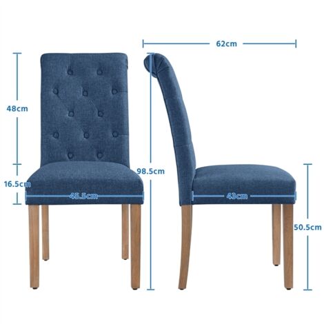  Yaheetech Set Di 2 Sedie Da Sala Da Pranzo Imbottite Sedia Da Cucina Con Alto Schienale Sedie Con Gambe In Legno Massello Stile Moderno In Tessuto Blu