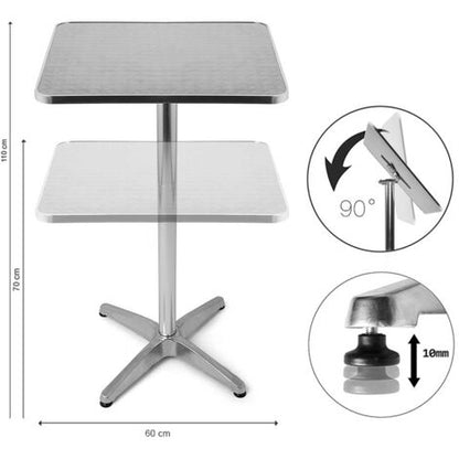  Tavolino Bar Bistrot Alto Pieghevole Alluminio Quadrato 60x60x110cm Tavolo Pub