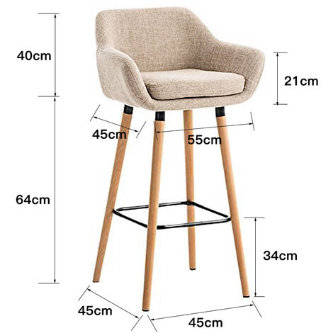  Sgabelli Bar X 2,Sedia Da Bar ,Sedie Da Cucina,Sgabello Lounge Con Schienale E Braccioli,Grant High Bar Chair,Beige