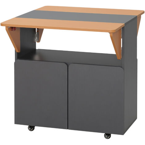  HOMCOM Tavolo Pieghevole Salvaspazio Per 4 Persone Max Con 4 Ruote, Ripiano Nascosto E Armadietto Con Ante, 70x83x75 Cm