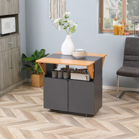  HOMCOM Tavolo Pieghevole Salvaspazio Per 4 Persone Max Con 4 Ruote, Ripiano Nascosto E Armadietto Con Ante, 70x83x75 Cm