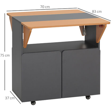  HOMCOM Tavolo Pieghevole Salvaspazio Per 4 Persone Max Con 4 Ruote, Ripiano Nascosto E Armadietto Con Ante, 70x83x75 Cm