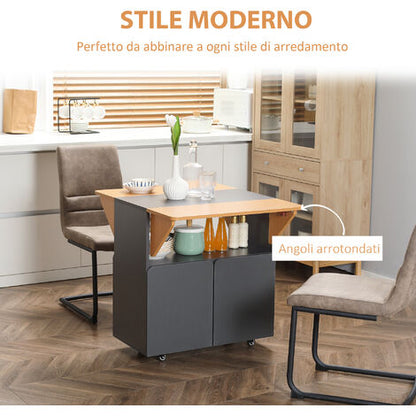  HOMCOM Tavolo Pieghevole Salvaspazio Per 4 Persone Max Con 4 Ruote, Ripiano Nascosto E Armadietto Con Ante, 70x83x75 Cm