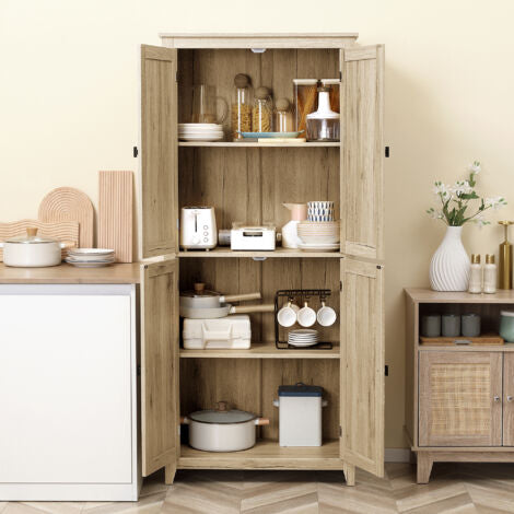  HOMCOM Mobile Cucina A 4 Ante Con Mensole Regolabili E Base Rialzata In Legno 80x40x182cm