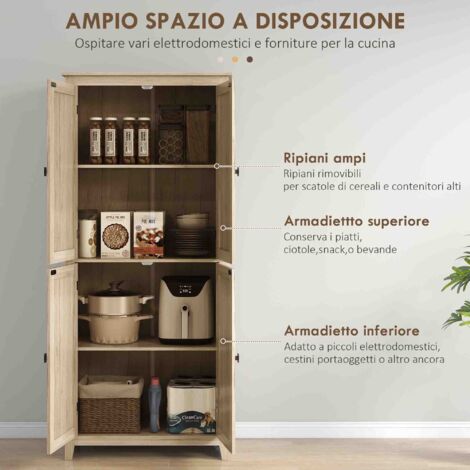  HOMCOM Mobile Cucina A 4 Ante Con Mensole Regolabili E Base Rialzata In Legno 80x40x182cm