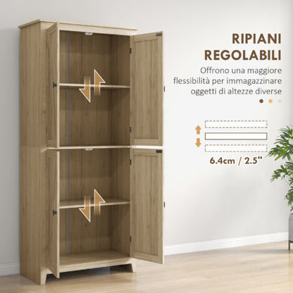  HOMCOM Mobile Cucina A 4 Ante Con Mensole Regolabili E Base Rialzata In Legno 80x40x182cm