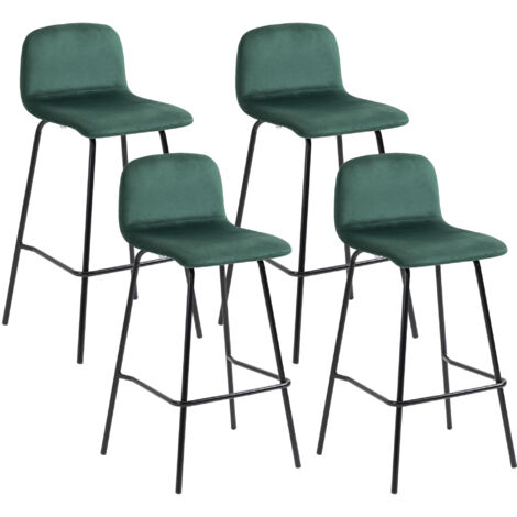  HOMCOM Set 4 Sgabelli Alti Con Poggiapiedi Per Cucina E Bar, In Poliestere Vellutato, Acciaio E Gommapiuma, 40x45.5x94 Cm