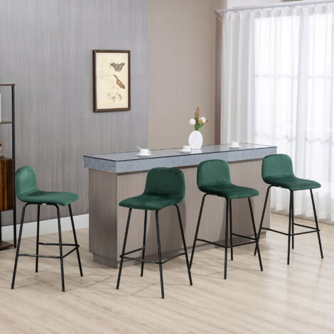  HOMCOM Set 4 Sgabelli Alti Con Poggiapiedi Per Cucina E Bar, In Poliestere Vellutato, Acciaio E Gommapiuma, 40x45.5x94 Cm