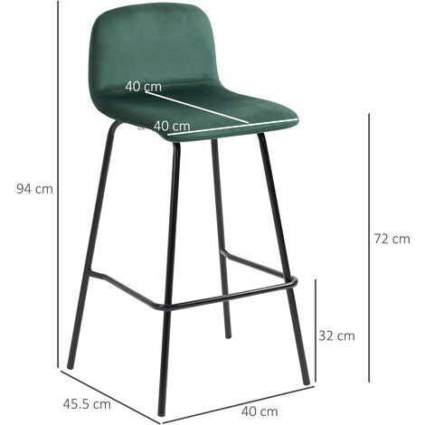 HOMCOM Set 4 Sgabelli Alti Con Poggiapiedi Per Cucina E Bar, In Poliestere Vellutato, Acciaio E Gommapiuma, 40x45.5x94 Cm