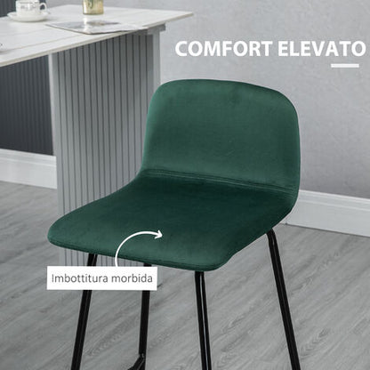  HOMCOM Set 4 Sgabelli Alti Con Poggiapiedi Per Cucina E Bar, In Poliestere Vellutato, Acciaio E Gommapiuma, 40x45.5x94 Cm