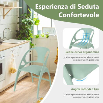  COSTWAY Sedie Sala Da Pranzo In Polipropilene 2 Pezzi, Sedia Pieghevole Sedie Cucina Moderne Casa Bar Giardino, Braccioli E Schienale, Capacità Di Carico 150 Kg (Verde)