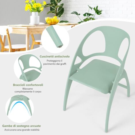  COSTWAY Sedie Sala Da Pranzo In Polipropilene 2 Pezzi, Sedia Pieghevole Sedie Cucina Moderne Casa Bar Giardino, Braccioli E Schienale, Capacità Di Carico 150 Kg (Verde)