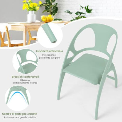  COSTWAY Sedie Sala Da Pranzo In Polipropilene 2 Pezzi, Sedia Pieghevole Sedie Cucina Moderne Casa Bar Giardino, Braccioli E Schienale, Capacità Di Carico 150 Kg (Verde)
