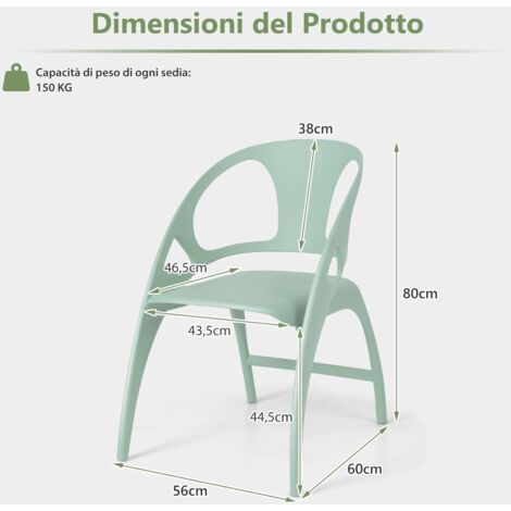  COSTWAY Sedie Sala Da Pranzo In Polipropilene 2 Pezzi, Sedia Pieghevole Sedie Cucina Moderne Casa Bar Giardino, Braccioli E Schienale, Capacità Di Carico 150 Kg (Verde)