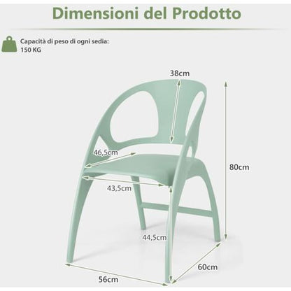  COSTWAY Sedie Sala Da Pranzo In Polipropilene 2 Pezzi, Sedia Pieghevole Sedie Cucina Moderne Casa Bar Giardino, Braccioli E Schienale, Capacità Di Carico 150 Kg (Verde)