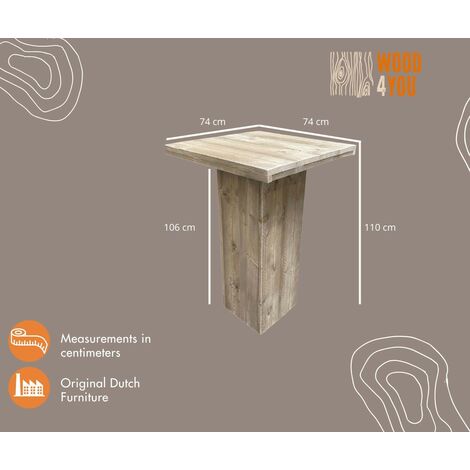  Wood4you - Tavolo Bar Ponteggio In Legno Con Gamba A Colonna 74x74 Cm