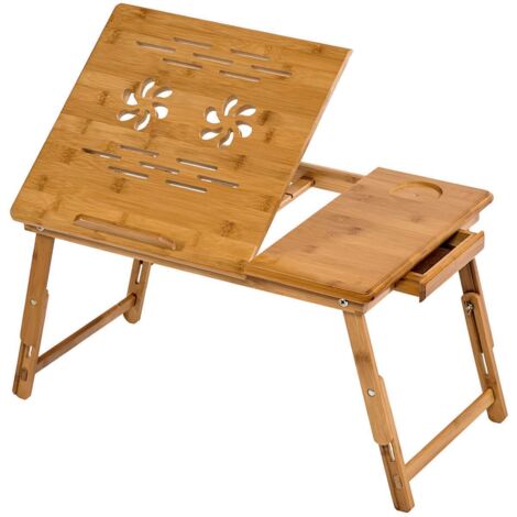  Tavolino Porta PC Da Letto 55x35x26cm, In Legno, Regolabile - Porta Pc, Tavolo Pc, Tavolo Computer
