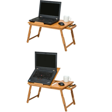 Tavolino Porta PC Da Letto 55x35x26cm, In Legno, Regolabile - Porta Pc, Tavolo Pc, Tavolo Computer