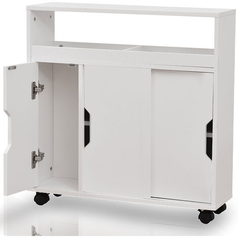  Mobiletto Armadio Portaoggetti Carrello Stretto Salvaspazio Multiuso Bianco