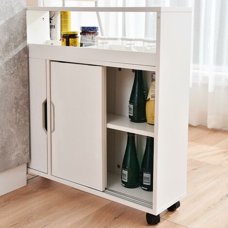 Mobiletto Armadio Portaoggetti Carrello Stretto Salvaspazio Multiuso Bianco