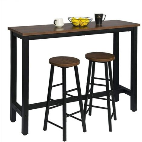  WOLTU Tavolo Da Bar Con 2 Sgabelli Alti Set Mobili Da Bar Rettangolare Bancone Legno Colore Di Faggio+nero