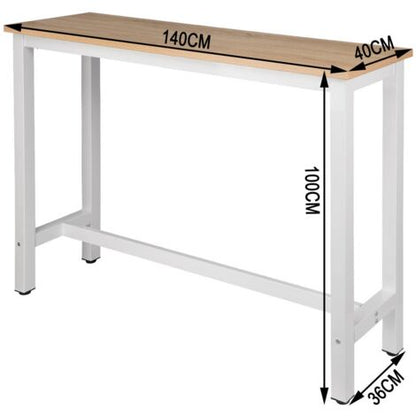  WOLTU Tavolo Bar 140 CM Da Pranzo Cucina In Metallo E Legno Tavolino Caffè Alto Rovere+bianco