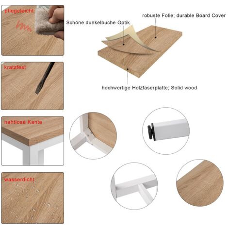  WOLTU Tavolo Bar 140 CM Da Pranzo Cucina In Metallo E Legno Tavolino Caffè Alto Rovere+bianco