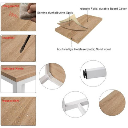  WOLTU Tavolo Bar 140 CM Da Pranzo Cucina In Metallo E Legno Tavolino Caffè Alto Rovere+bianco