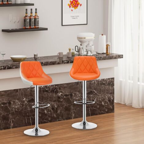  WOLTU 1 Pz Sgabello Da Bar Sedia Cucina Imbottita Girevole In Metallo E Ecopelle Arancione+Bianco