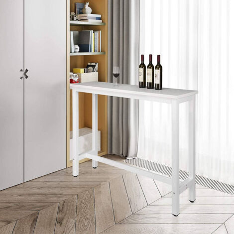  WOLTU Tavolo Bar 140 CM Da Pranzo Cucina In Metallo E Legno Tavolino Caffè Alto Bianco