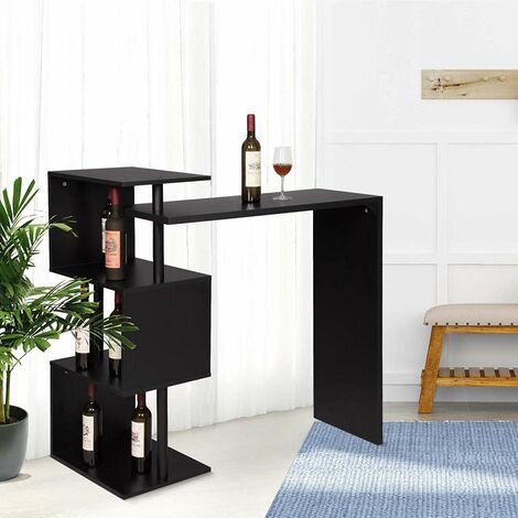  WOLTU Tavolo Alto Da Bar Bancone Stile Bar Caffè 3 Mensole Tavolo Bistrò Cucina Nero