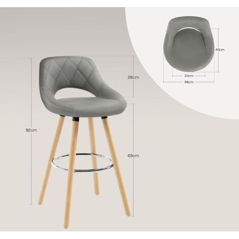  WOLTU Sgabello Da Bar Per Cucina Ristorante Con Poggiapiedi Gambe Legno Massello Grigio