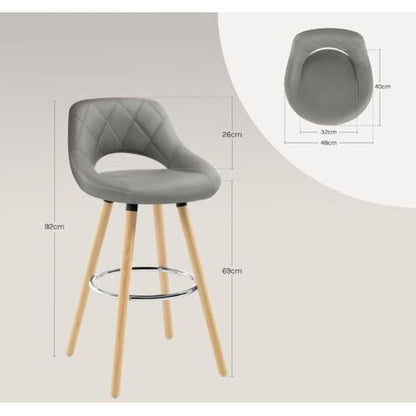  WOLTU Sgabello Da Bar Per Cucina Ristorante Con Poggiapiedi Gambe Legno Massello Grigio