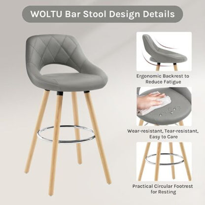  WOLTU Sgabello Da Bar Per Cucina Ristorante Con Poggiapiedi Gambe Legno Massello Grigio