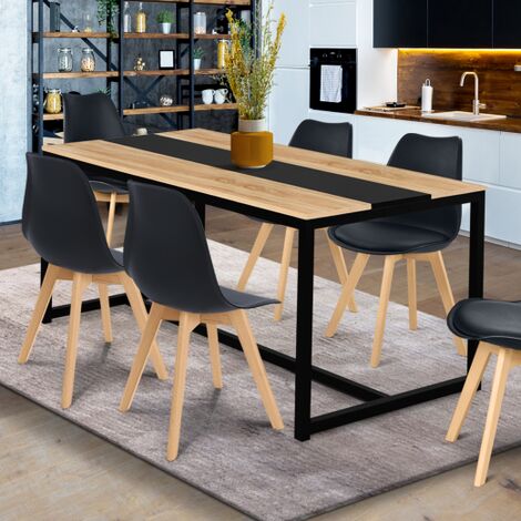  Tavolo Da Pranzo DOVER Per 6 Persone Con Fascia Centrale Nera Design Industriale 150 Cm