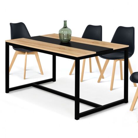  Tavolo Da Pranzo DOVER Per 6 Persone Con Fascia Centrale Nera Design Industriale 150 Cm