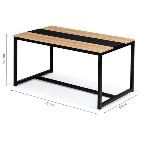  Tavolo Da Pranzo DOVER Per 6 Persone Con Fascia Centrale Nera Design Industriale 150 Cm