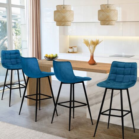  Set Di 4 Sgabelli Da Bar MADY In Velluto Blu