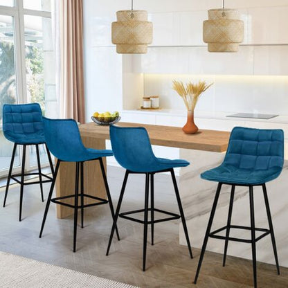  Set Di 4 Sgabelli Da Bar MADY In Velluto Blu