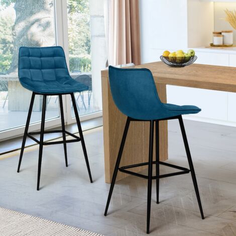  Set Di 4 Sgabelli Da Bar MADY In Velluto Blu