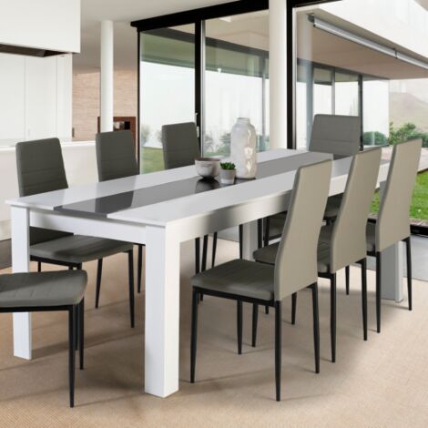  Tavolo Da Pranzo GEORGIA Per 8 Persone Bianco E Grigio 160 Cm