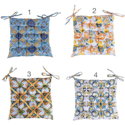  Cuscino Per Sedia Con Laccetti 40x40 Cm, Decoro Mediterraneo, Sicilia