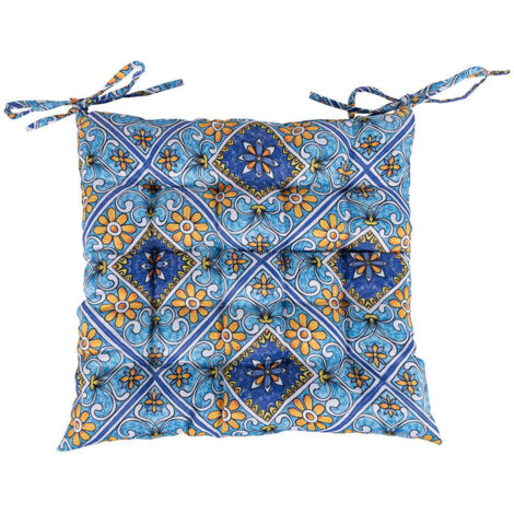  Cuscino Per Sedia Con Laccetti 40x40 Cm, Decoro Mediterraneo, Sicilia